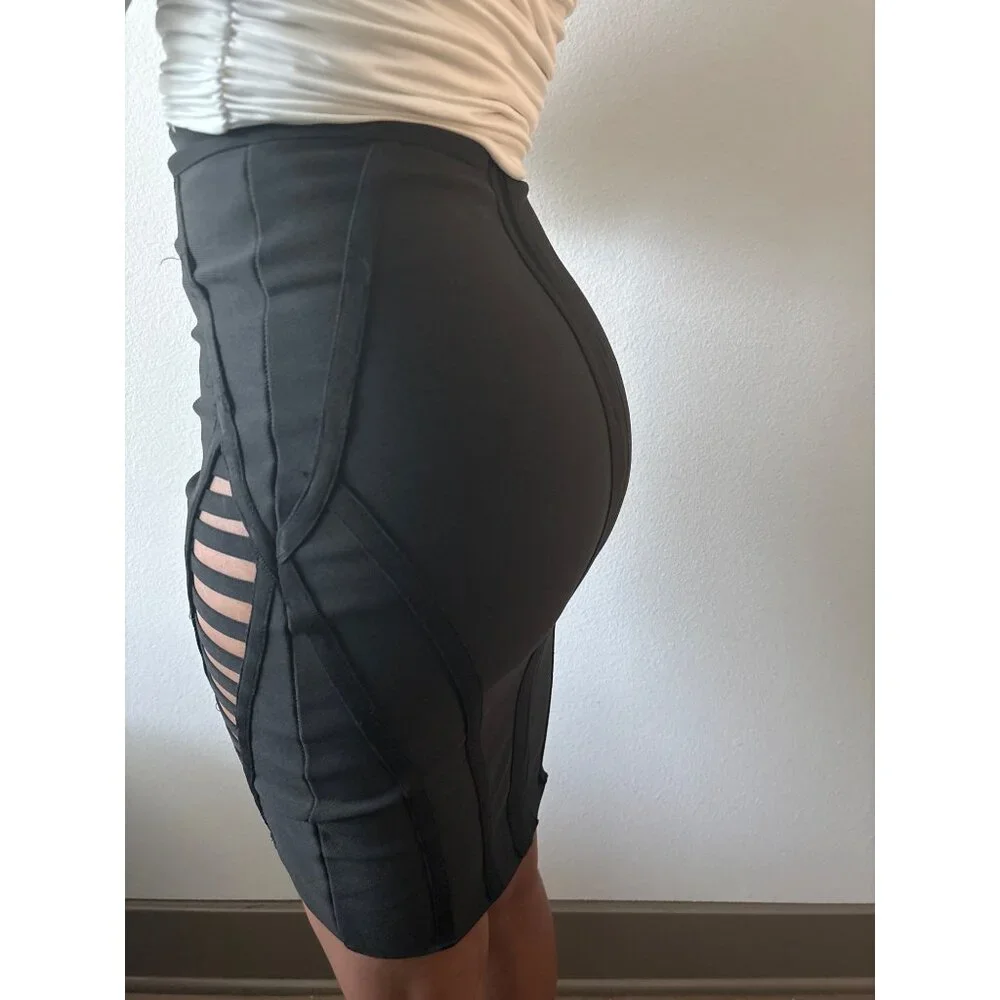 High Waist Skirt Size Medium Black Cutout Lattice Bodycon Stretch Bold Clubwear - Picture 12 of 16